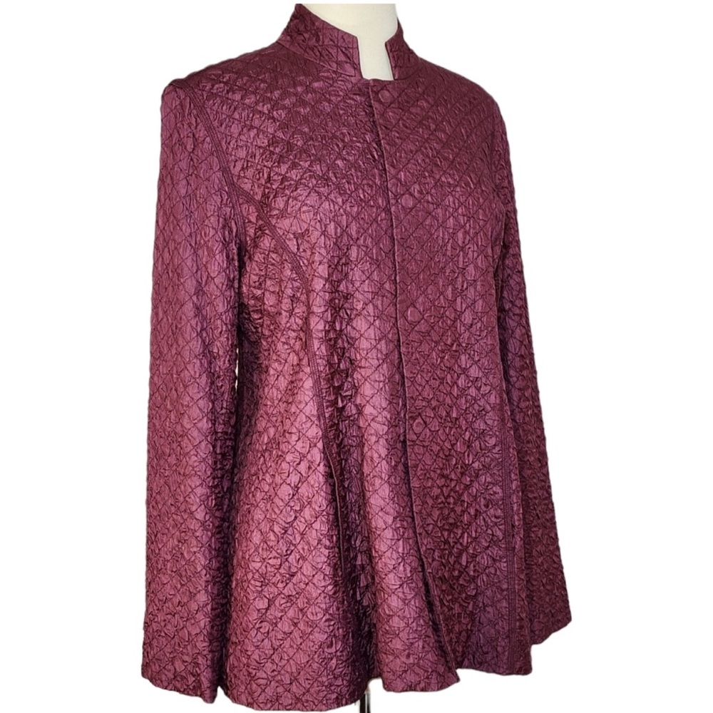Eileen Fisher NEW 100% Tussah Silk Blazer Jacket in Textured Burgundy Size 2X